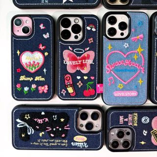 [i17] พร้อมส่ง🦋🌷T6S6 เคสยีนส์ hello tulip เคสผ้า สำหรับ iPhone case เคสไอโฟน X-14plus,16Plus,16,16Promax,17P,17Promax