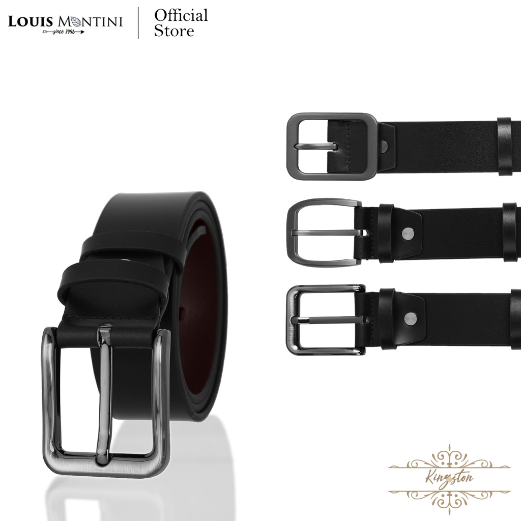 Louis Montini (Classic) เข็มขัดผู้ชาย หนังวัวเส้นใหญ่ 1.5 นิ้ว หนังเรียบรูขน Men's Belt MGN143