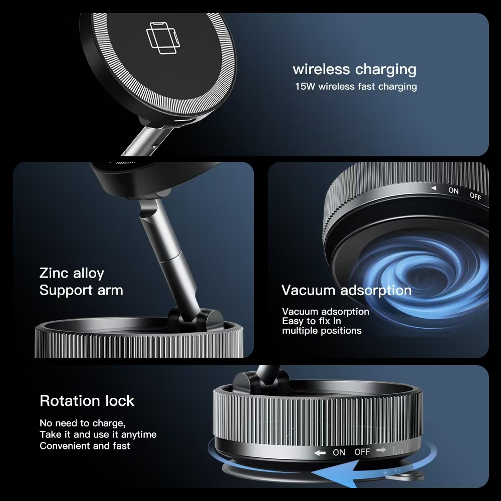 ขาตั้งโทรศัพท์แม่เหล็ก ชาร์จไร้สาย 15W รุ่น K10C-A หมุนได้ 360° สูญญากาศยึดแน่น ใช้ในรถ/โต๊ะทำงาน - รูปที่ 2