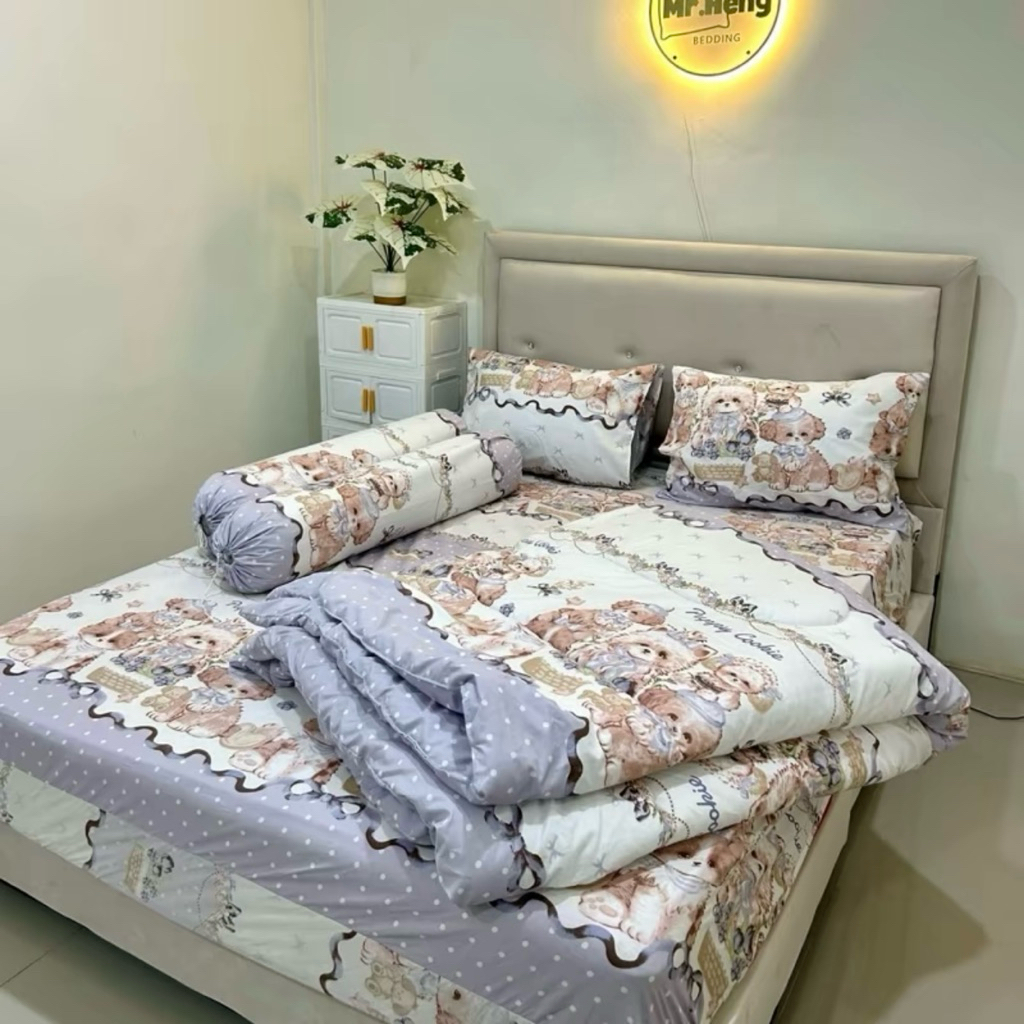 เซ็ทผ้าปูลายการ์ตูนมินิมอลผ้าcotton 5ชิ้น/6ชิ้น เสริมยางคาด