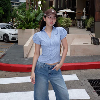 Miamii Shirt เสื้อเชิ้ตคอปก กระดุมหน้า ผ้าเชิ้ตริ้ว สายฝอ