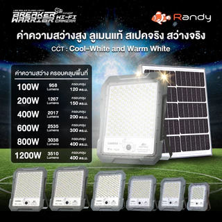 [ผ่อน10เดือน]Randyไฟโซล่าเซลล์ Gen2 SolarLight สปอตไลท์&UFOไฟสวน ประกัน2ปี โคมไฟWIFI CCTV 100W-1500W