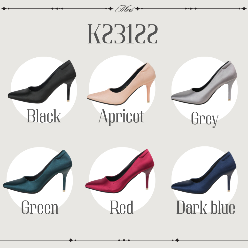 K23122 รองเท้าคัชชู ผ้าไหมทอหน้าเรียบ ส้นแหลมสูง 3.2 นิ้ว