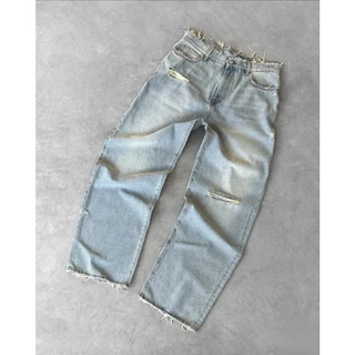 Baggy vintage denim กางเกงยีนส์สไตล์วินเทจ/สตรีท สีฟอกเฟด ขาดๆเซอร์ๆ ทรงBaggyjeans ยอดฮิตที่สุดแห่งยุค แมตช์ง่ายทุกลุค
