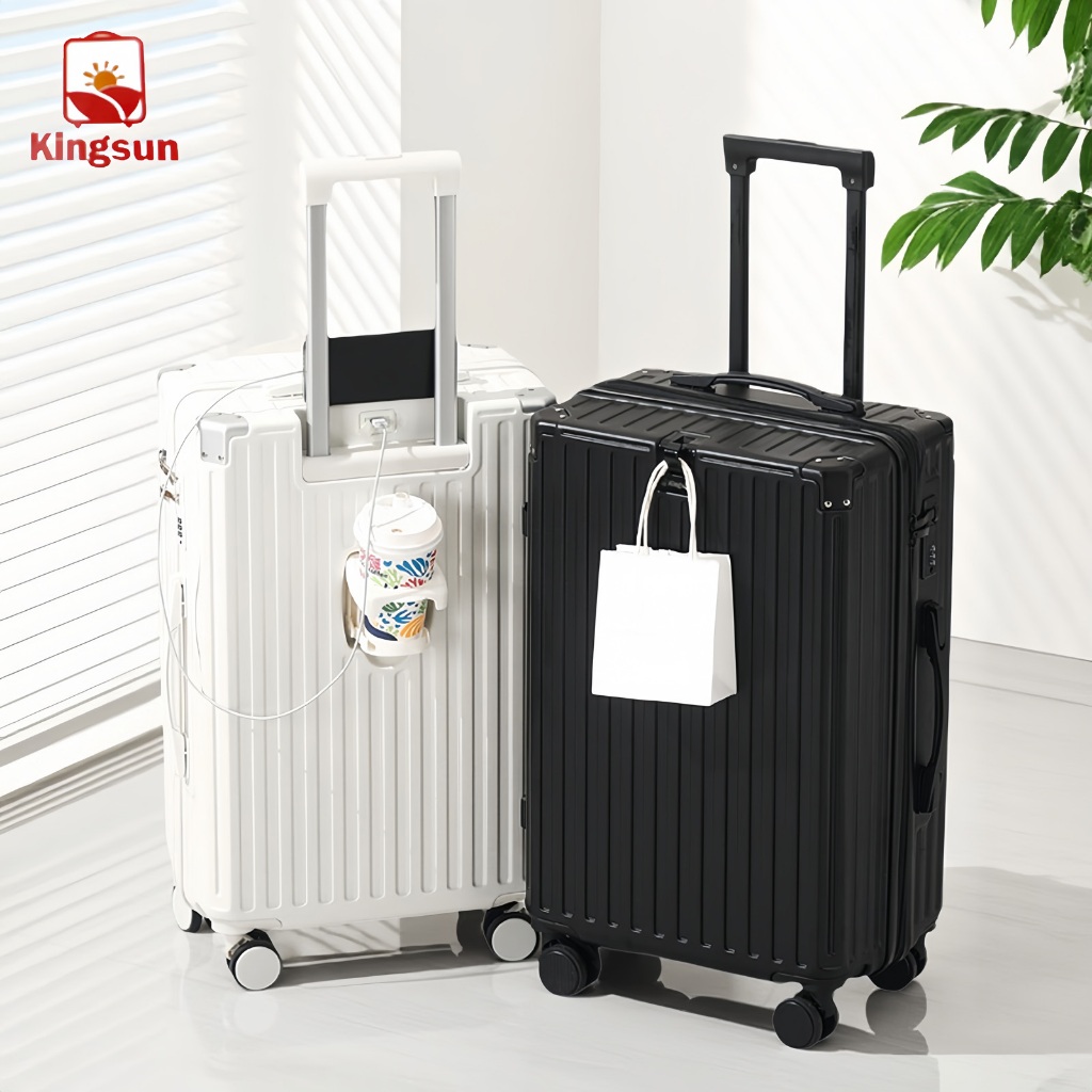 Kingsun กระเป๋าเดินทาง ล้อลาก พอร์ตชาร์จ USB พร้อมที่วางแก้ว ทนทาน 20/24/28 นิ้ว KS-P306-T01-155-909