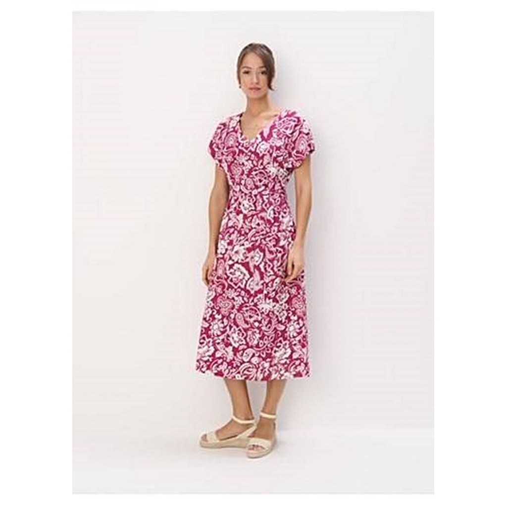 Mohito Midi Printed Dress เดรสยาวปานกลาง แขนสั้น คอวี มีเชือกผูกที่เอว ผ้า poly ผสม viscose มีน้ำหนั