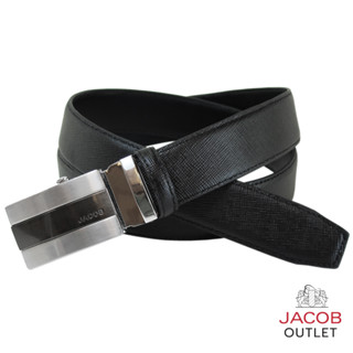 JACOB  เข็มขัดหนังลาย Saffiano พร้อมหัวเข็มขัดเงินทูโทน | รุ…