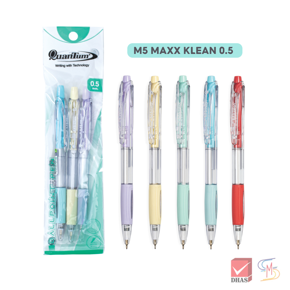 (แพ็ค 3) Quantum ปากกา ปากกาลูกลื่น เจลลูลอยด์ M5 Maxx คลีน 0.5 จำนวน 3 ด้าม