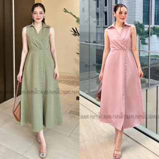 พร้อมส่ง SML XL⚡️RM 8411 ชุดเดรสเรียบหรู สีชมพู สีเขียว