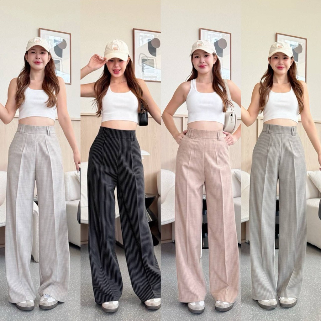 S-XXXL 🩵𝐀𝐯𝐚𝐢𝐥𝐚𝐛𝐥𝐞 𝐍𝐨𝐰🩵กางเกงขาบานลายริ้วซิปข้างทรงสวยพร่อมส่ง