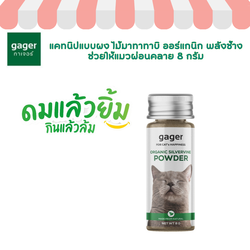 Gager แคทนิปแบบผงสำหรับแมว แคทนิปแบบผง ไม้มาทาทาบิ ออร์แกนิก พลังช้าง ช่วยให้แมวผ่อนคลาย (กาเจอร์)  