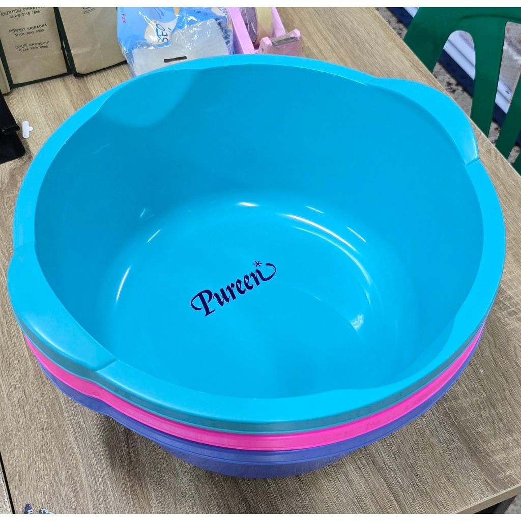 Pureen กะละมังซักผ้าอ้อม เอนกประสงค์ ขนาดกะทัดรัด สีสันสดใส ทนทาน ปลอดภัยต่อลูกน้อย