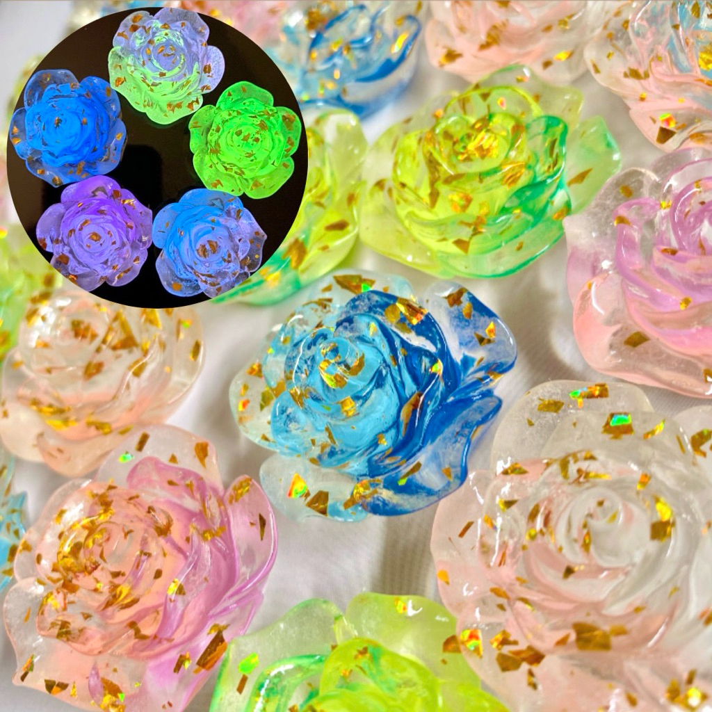 เรซิ่นกุหลาบฟอยล์สีทองใหญ่ เรืองแสง ขนาด 3.6 CM. 5 สี อุปกรณ์ตกแต่งเรซิ่น DIY