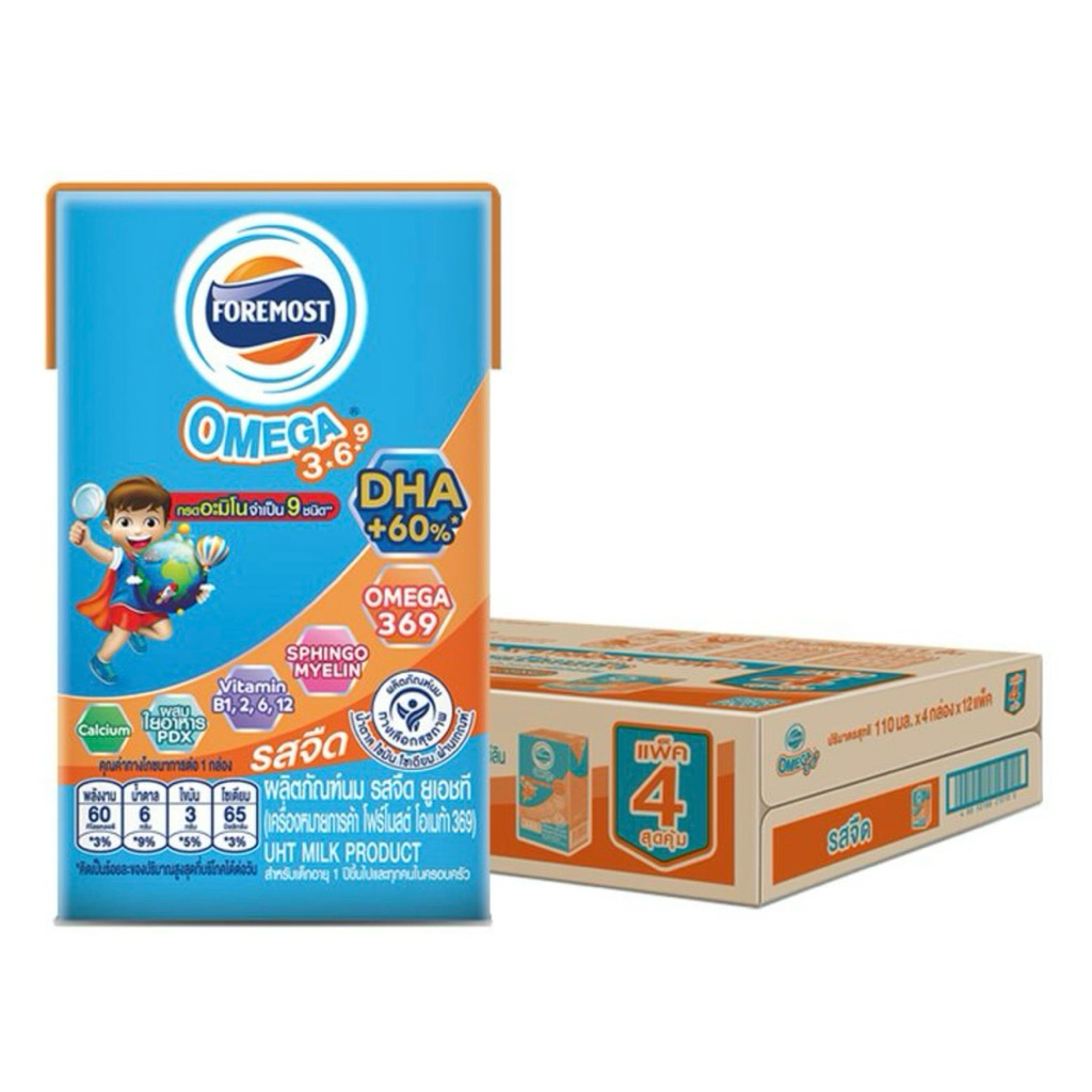 Foremost โฟร์โมสต์ โอเมก้า นมยูเอชที รสจืด 110มล. (48กล่อง) นมจืด นมโฟร์โมสต์
