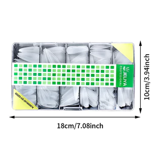 Jeliya เล็บปลอม pvc บางเฉียบไร้รอย ขุ่นไม่ต้องขัด ไม่แตกหักง่าย เหลี่ยมยาว บัลเล่ต์ เหลี่ยม กล่องละ500ชิ้น