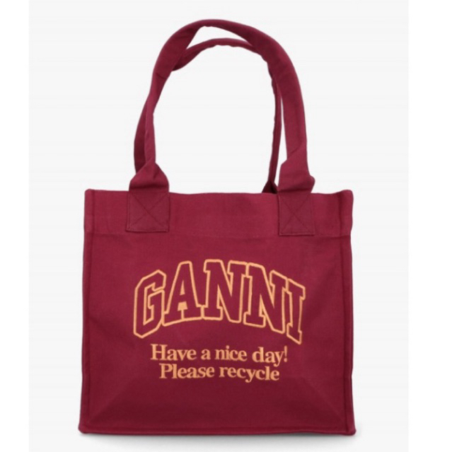 (tana.selected) GANNI totebag LARGE BURGUNDY RECYCLED COTTON LOGO SHOPPER BAG