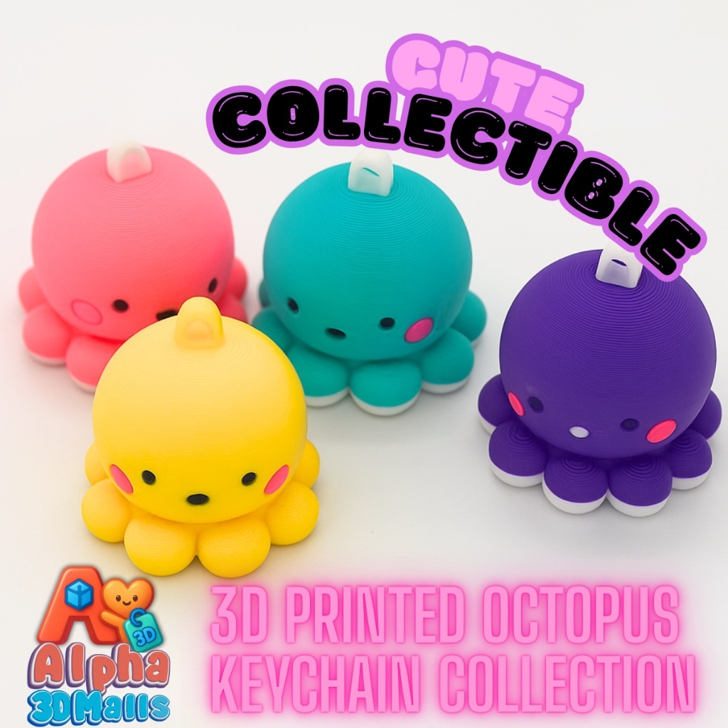 Alpha 3D Malls พวงกุญแจปลาหมึกกลมเล็ก มี 4 สีให้สะสม