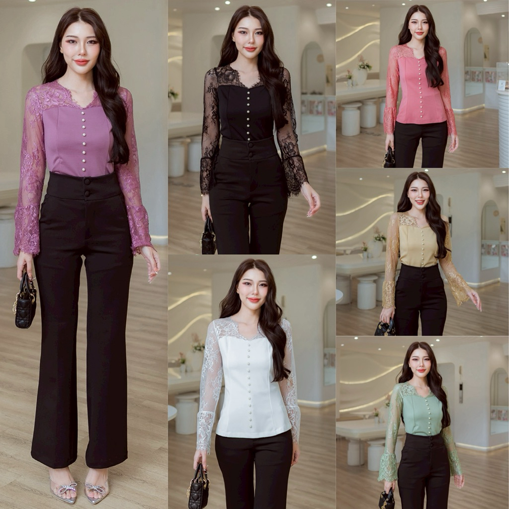 260 เสื้อแขนยาวลูกไม้แต่งกระดุมหน้า (ผ้าเทพ REEYA)