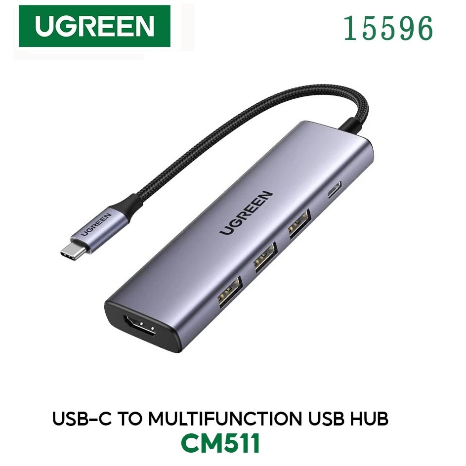 (พร้อมส่ง) UGREEN 15596 Port Hub 5-in-1 USB-C to 4xUSB-A, HDMI and PD
