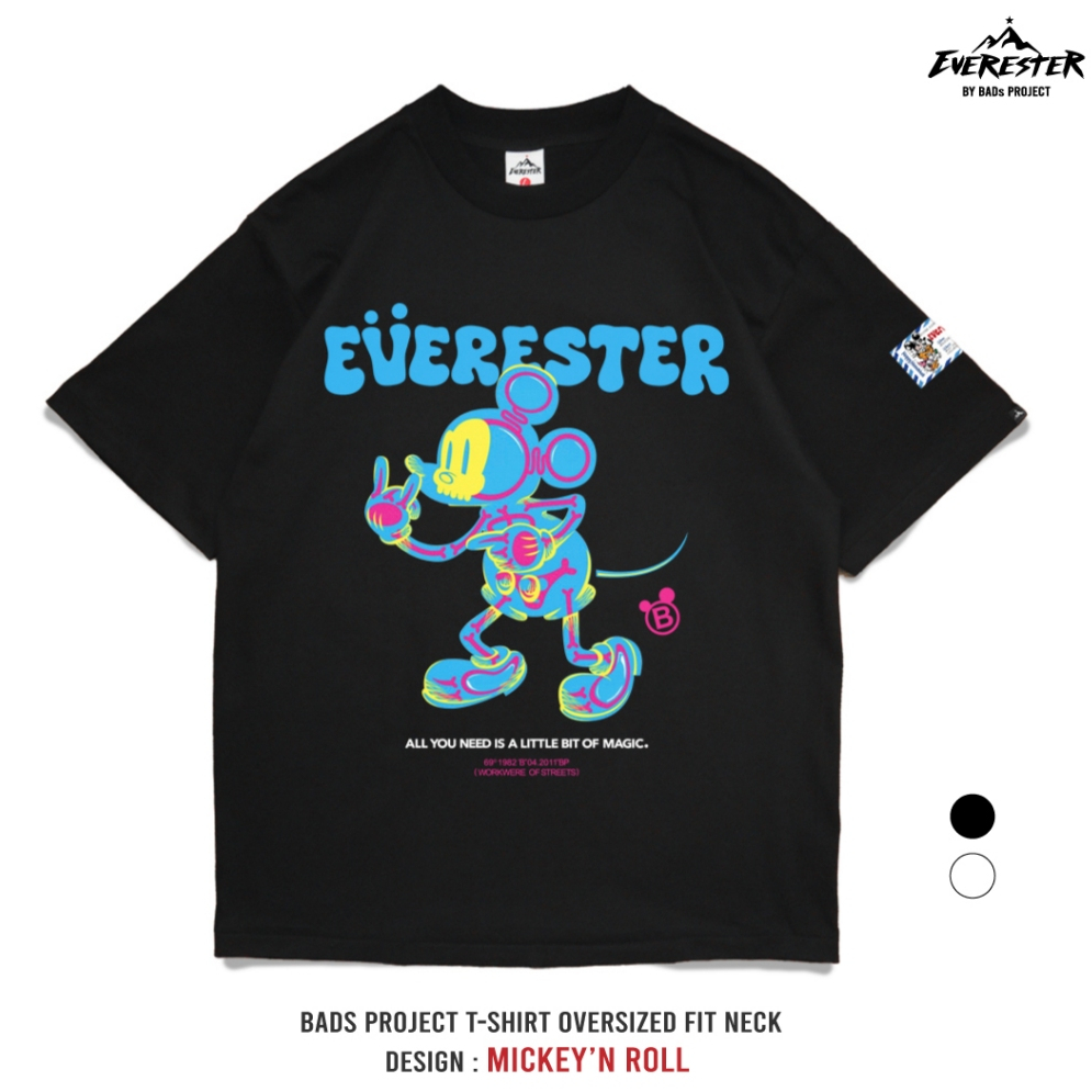 EVERESTER เสื้อไซส์ใหญ่ คอฟิต อก 56"-60" เสื้อยืด Mickey N Roll ผู้ชาย เสื้อคนอ้วน สีดำ Bexp