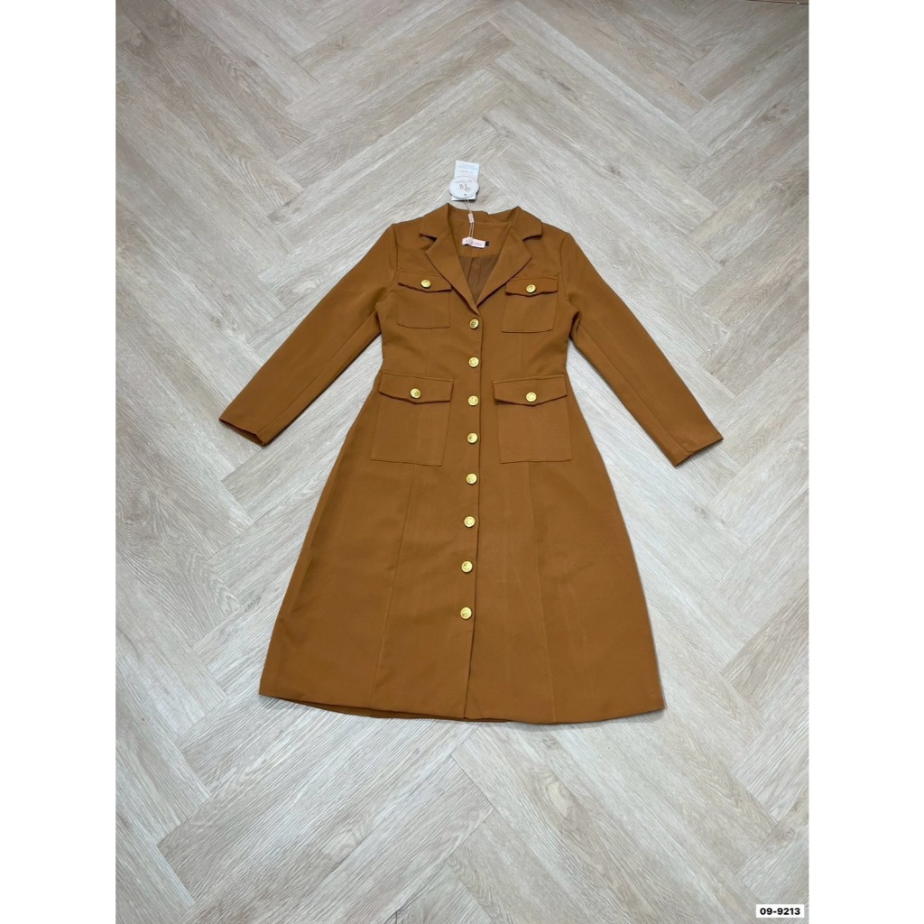 BT 09-9213 งานลดราคา เคลียร์สต็อก ราคาพิเศษเซท 2 ชิ้น เดรสเบเซอร์แขนยาวคอปกกระดุมหน้า มาพร้อมเข็มขัด