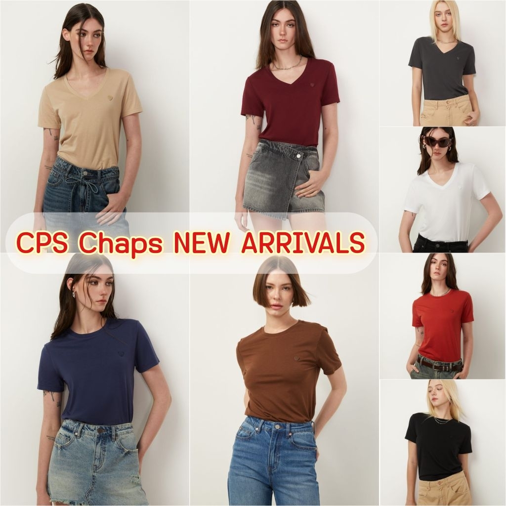 💥CPSแท้100%💥เสื้อยืดเบสิกหญิง คอกลม/คอวี CPS Chaps รุ่นใหม่ล่าสุด ไซส์XS-XL