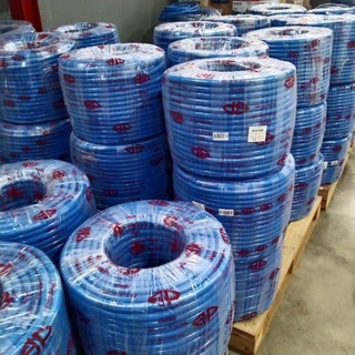 BPสายยางสีฟ้าเด้ง 5 หุน (5/8") PVC เกรด A แท้ 100 % ยกม้วน 100 เมตร