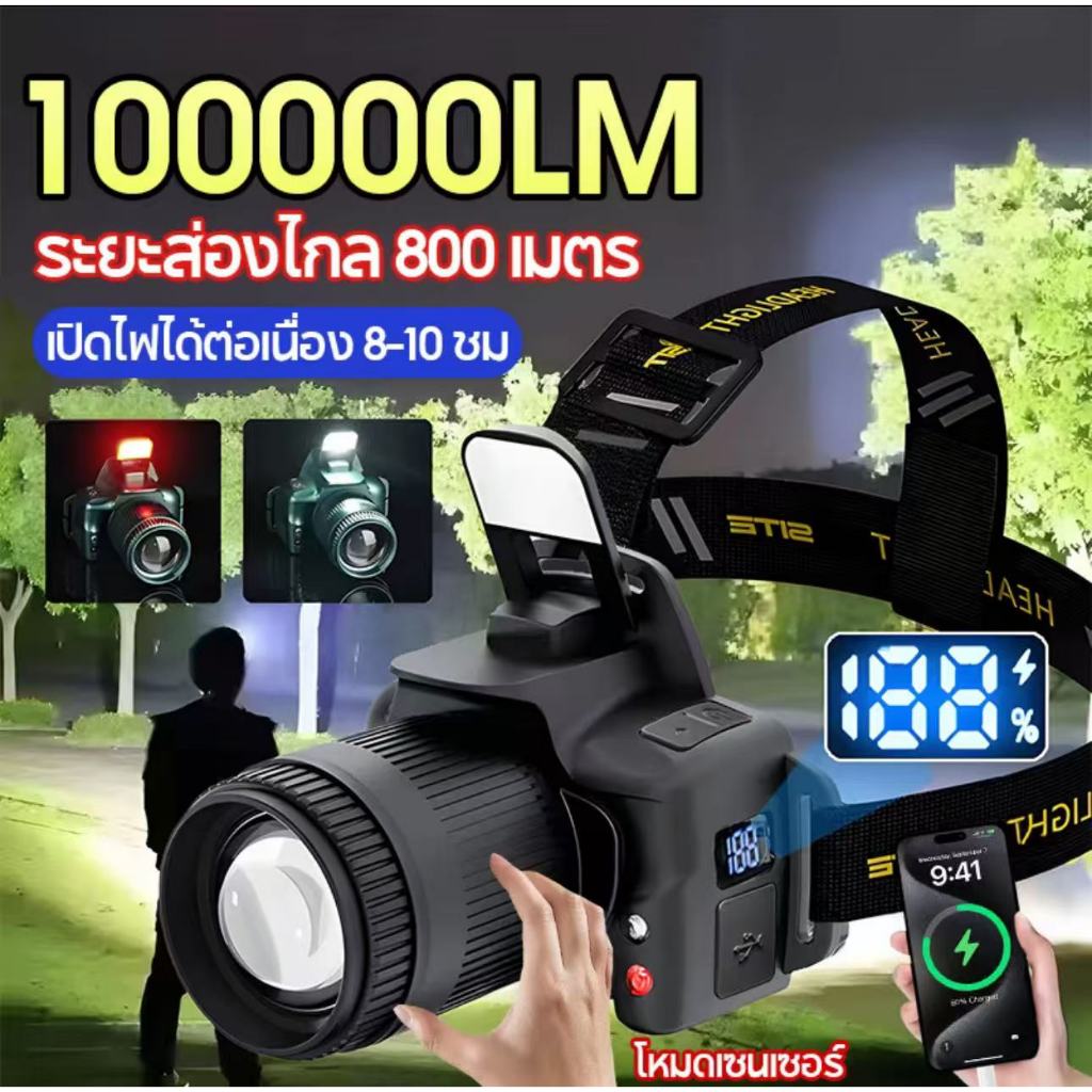 ไฟฉายคาดหัว ปรับระดับได้ 6 ระดับ หน้าไฟคาดหัว ไฟฉายคาดศีรษะ LED ไฟคาดหัวส่องสว่าง กันน้ำกันฝน การชาร์จ USB แบตเตอรี่ทนทา