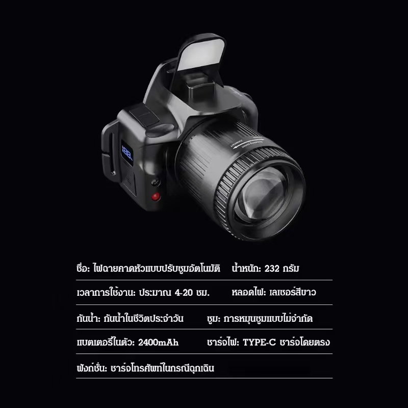 ไฟฉายคาดหัว ปรับระดับได้ 6 ระดับ หน้าไฟคาดหัว ไฟฉายคาดศีรษะ LED ไฟคาดหัวส่องสว่าง กันน้ำกันฝน การชาร์จ USB แบตเตอรี่ทนทา - รูปที่ 7
