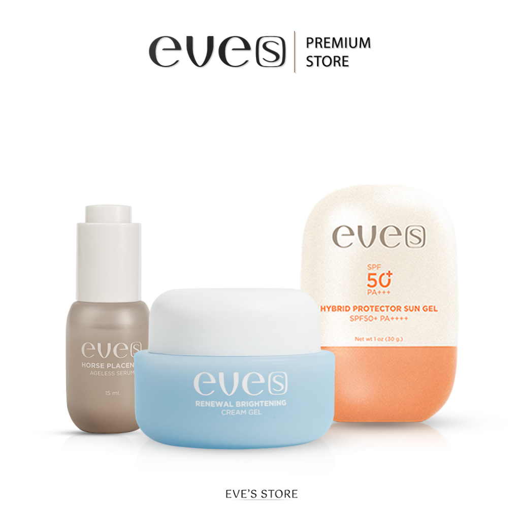 EVES อีฟส์ เซตครีมเจลฟ้า + ซันเจลอีฟส์ + เซรั่มอีฟส์ หน้าขาวใสไม่กลัวแดด หน้าขาวใส ลดรอยสิว ป้องกันแสงแดด