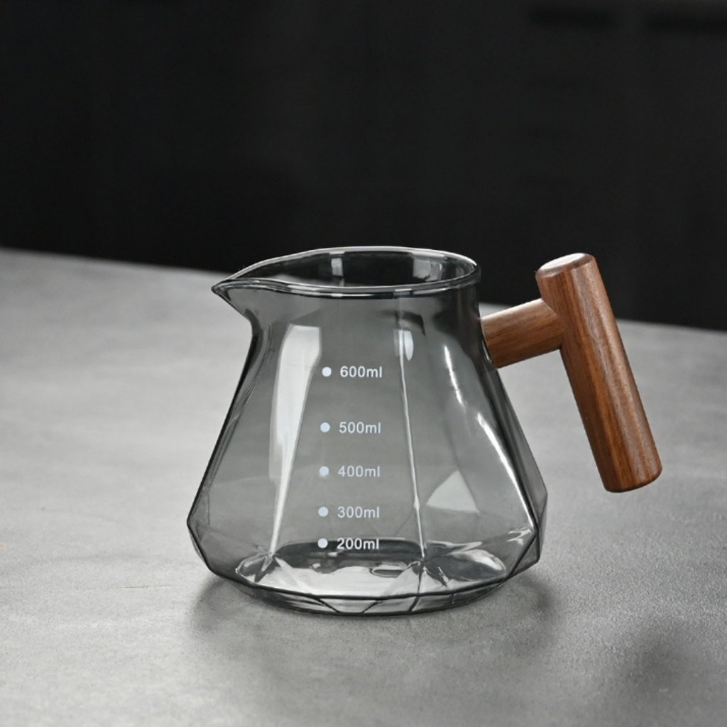 Minature Cafe เหยือกเสริฟกาแฟทนความร้อนทรงเพชร ด้ามไม้ แบบไม่มีฝาปิด ขนาด 400/600 ml.