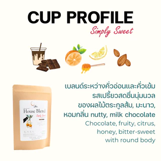 Simply Sweet ซิมพลี้สวีต (เมล็ดกาแฟคั่วกลาง Medium Roast กาแฟกลมกล่อม กาแฟสำหรับน้ำผลไม้ ปรีดา)