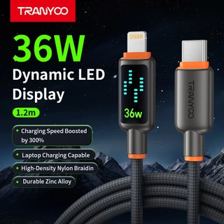 TRANYOO สายชาร์จเร็วมือถือ 240W TYPE-C เอฟเฟกต์แสงแบบไดนามิก ชิป E-MARKER lig&tning 36W
