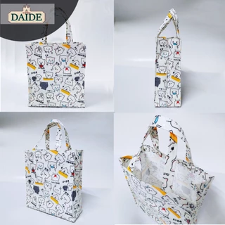 Daide กระเป๋าผ้าเคลือบ กว้าง 11นิ้ว สูง 12.5นิ้ว หนา 5นิ้ว ทรงตั้ง ใส่กระดาษA4ได้พอดี