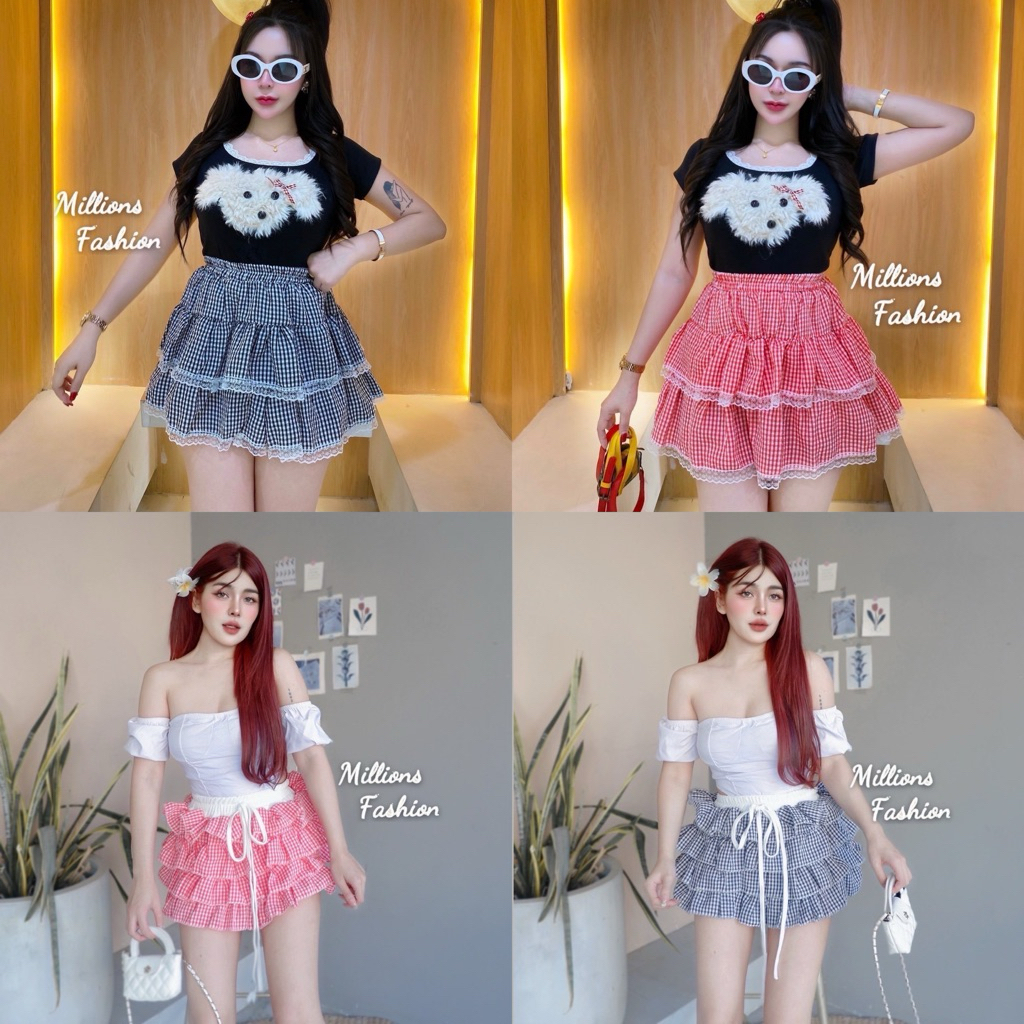 ✨Kaidee99✨ กระโปรง เอวสูง ลายสก๊อต 2แบบ มีซับใน