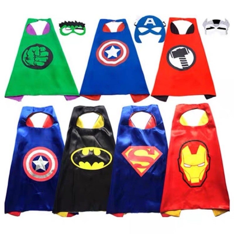 ผ้าคลุม หน้ากากฮีโร่ เด็ก Spiderman Batman Hulk Flash Cape Mask / Super Hero Costume