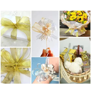 ริบบิ้นเนื้อทราย สีทอง สีเงิน ยาว 25หลา ริบบิ้นผ้า ริ้บบิ้นทำโบว์ ตกแต่ง DIY พร้อมส่งจากไทย