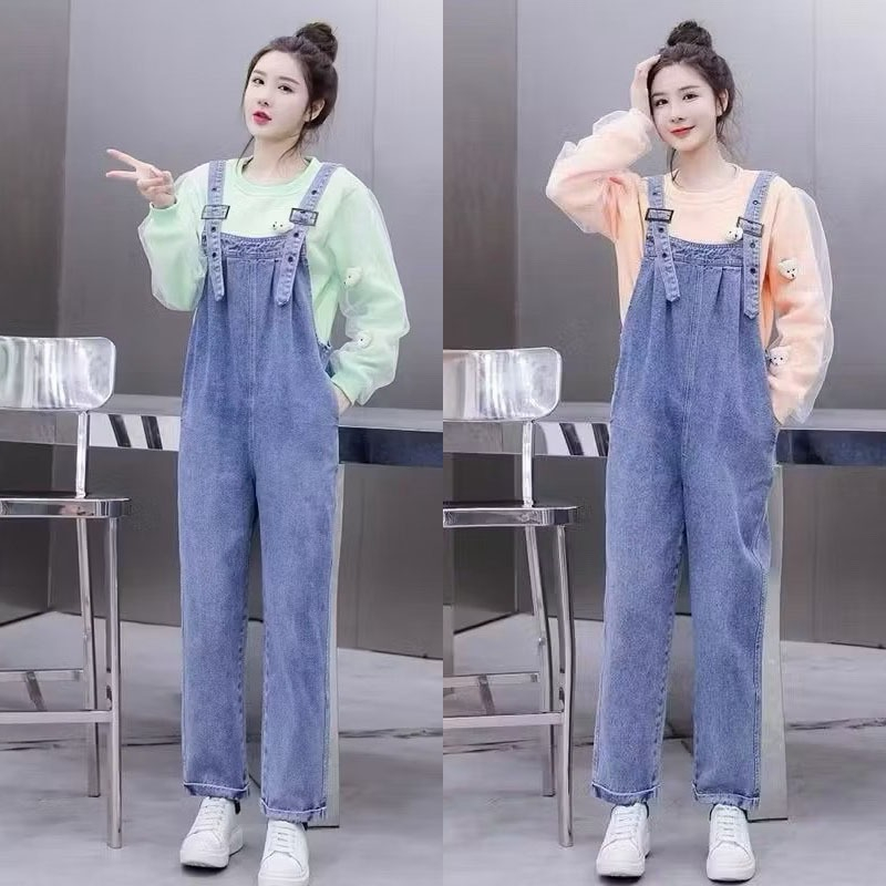 พร้อมส่ง XS-5XL เอี๊ยมยีนส์ขายาว น่ารักสไตล์เกาหลี สายปรับได้ผ้านิ่มใส่สบายสุ๊ดด