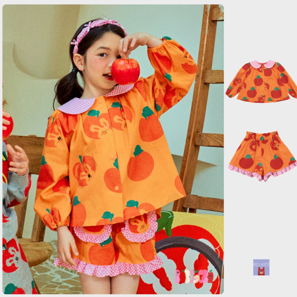 【พร้อมส่ง】IRIS KIDS IKS240035 orange apple shirt/short ชุดเด็กแฟชั่นลายส้ม สไตล์เกาหลี ใส่เที่ยว ใส่สบาย