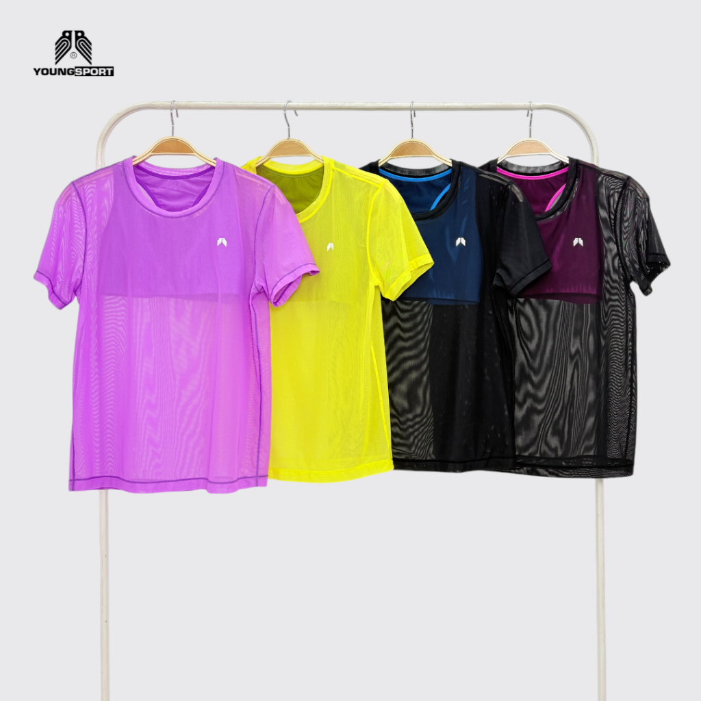 Young Sport 2-in-1 Top I Y-7707 I เสื้อยืดตาข่ายเเขนสั้นผู้หญิง พร้อมสปอร์ตบรา ผ้านุ่ม เย็นสบาย