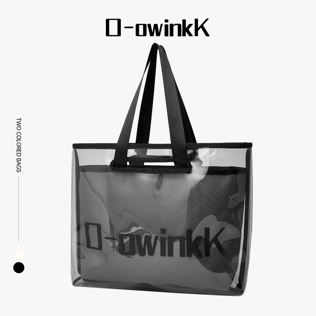 O-owinkK bag ถุงโทท ถุงใส เหมาะสำหรับฤดูฝน ความจุใหญ่ สองชั้น ลายพิมพ์แบบวุ้น ใส กันน้ำ ทนทาน
