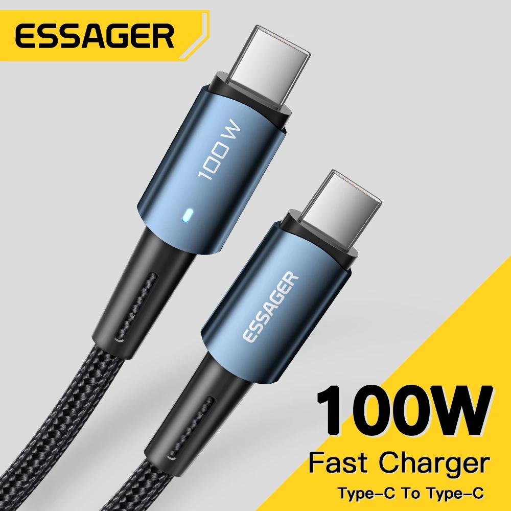 Essager สายชาร์จ 100W PD Type C ถึง Type C สายชาร์จเร็วสำหรับโทรศัพท์ IP ของ Samsung 480Mbps