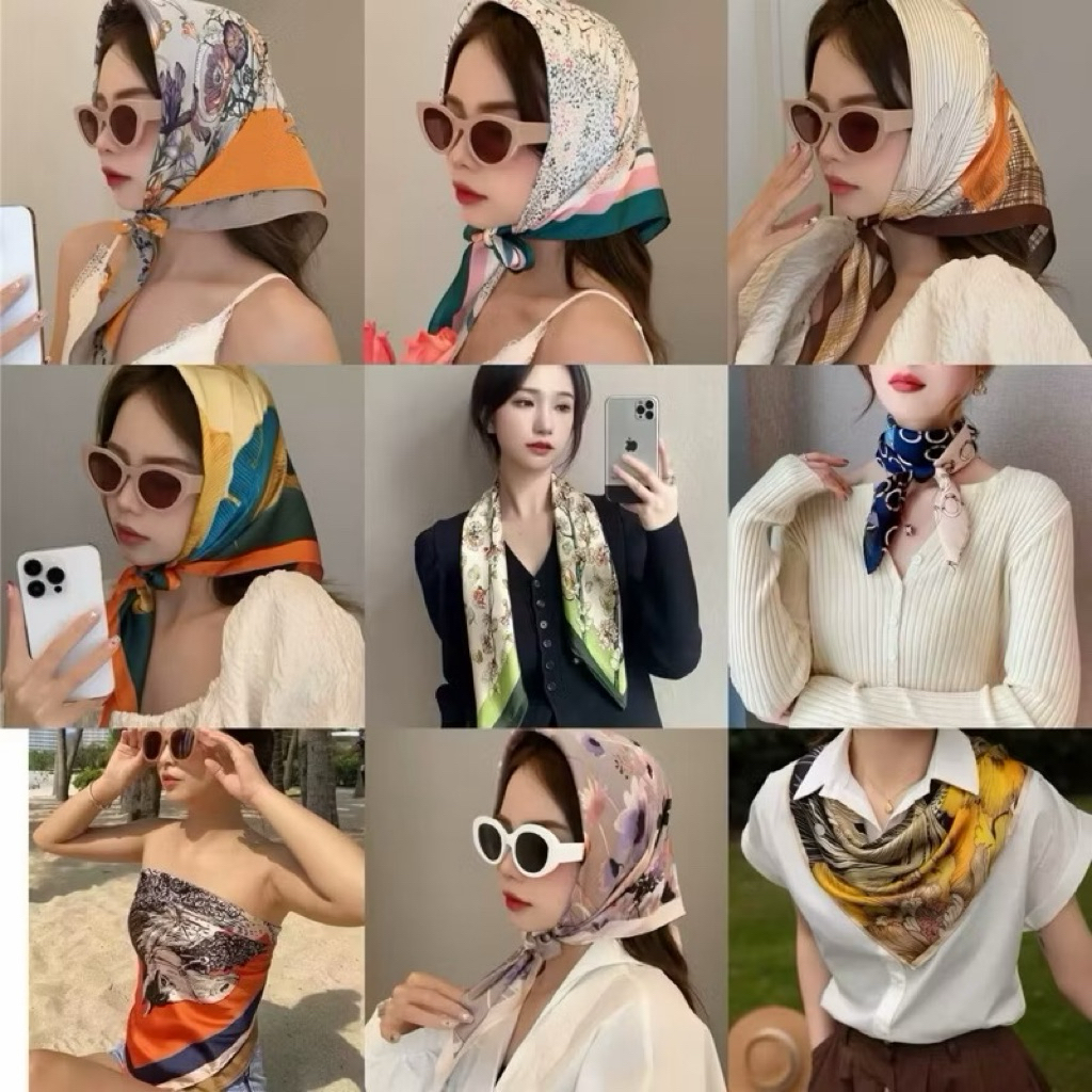 🇹🇭พร้อมส่งในไทย🧣ผ้าพันคอ ผ้าโพกหัววินเทจ (ขนาด 70*70 ซม.)