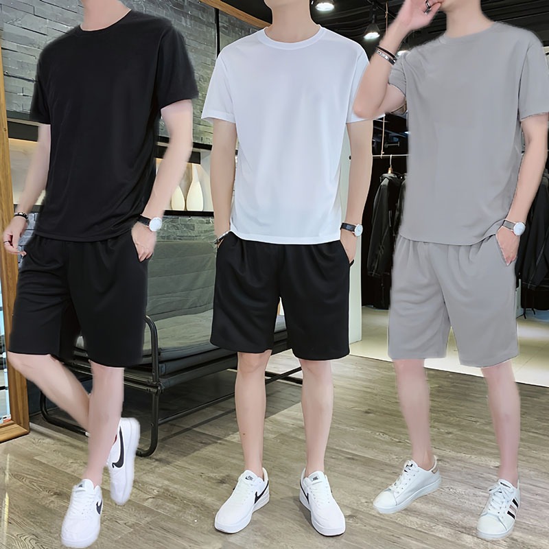 AP Store 5010 ชุดเซทผู้ชายฤดูร้อน สินค้าใหม่สไตล์เกาหลี ชุดเซทสองชิ้นแขนสั้นและกางเกงขาสั้น ผ้าไหมน้ำแข็ง   LZ-TZ001