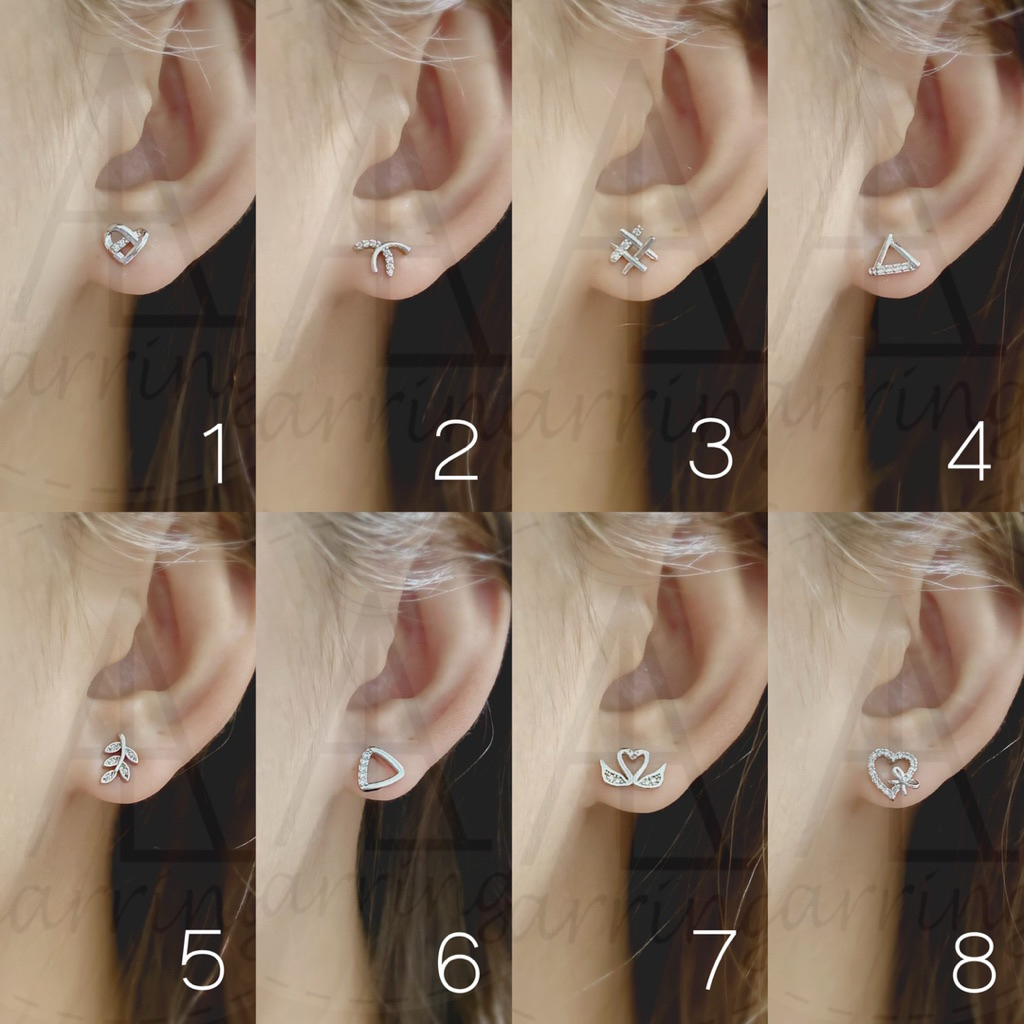 [มินิมอลสีเงิน153] ต่างหูมินิมอลแบบติดหู ราคาต่อ1คู่ พร้อมแป้น(ทับหลัง)แบบโลหะทุกคู่