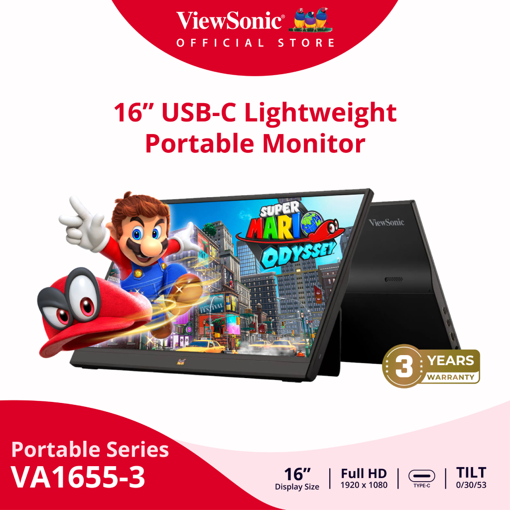ViewSonic VA1655-3 16” Portable Monitor / 15.6 / IPS / 60Hz / 7ms (Portable monitor) (จอสำหรับพกพา)