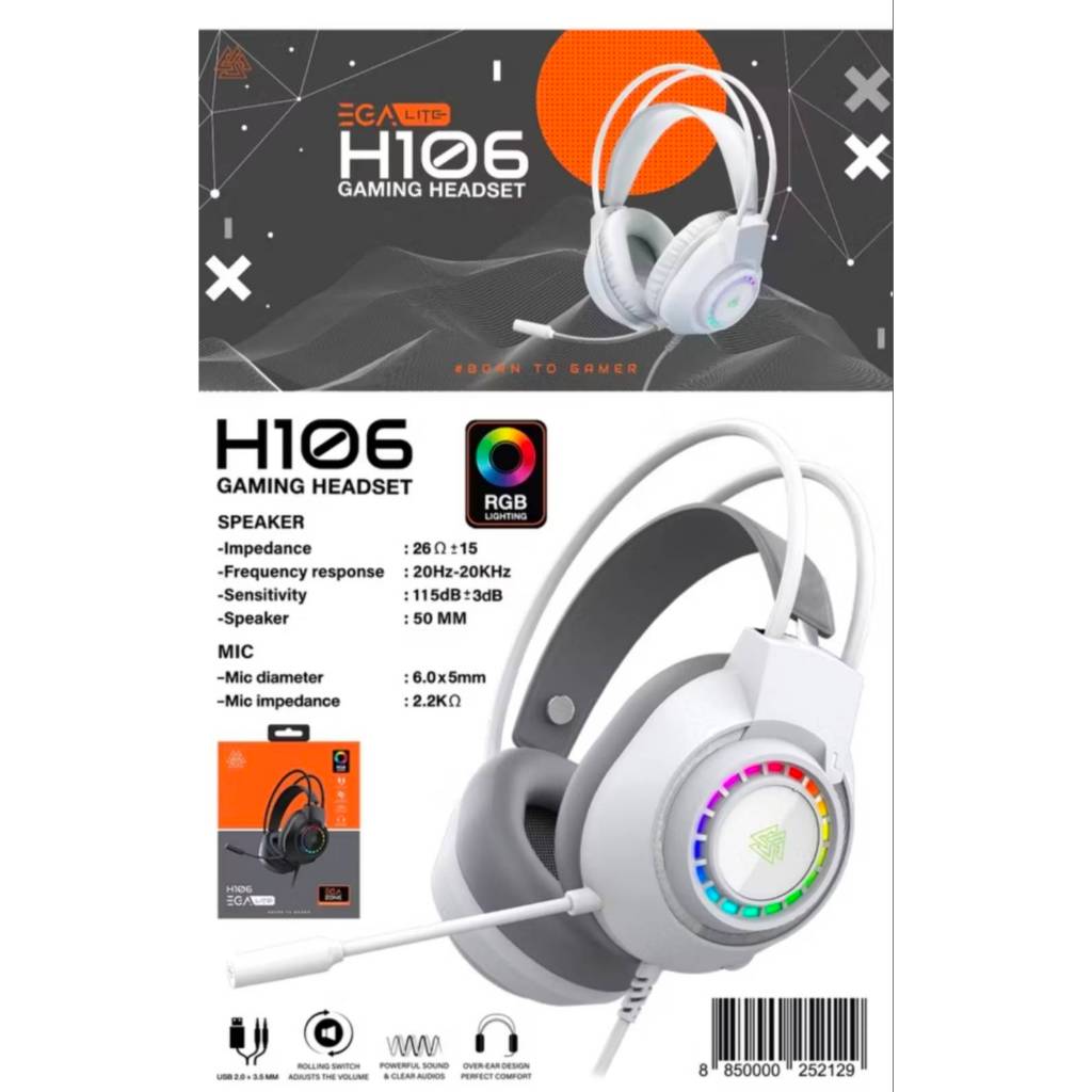 🛵มีส่งด่วน💨หูฟังเกมส์มิ่ง EGA TYPE H106 เสียงดังฟังชัด USB + 2 Jack 3.5mm มีไฟ RGB Lighting