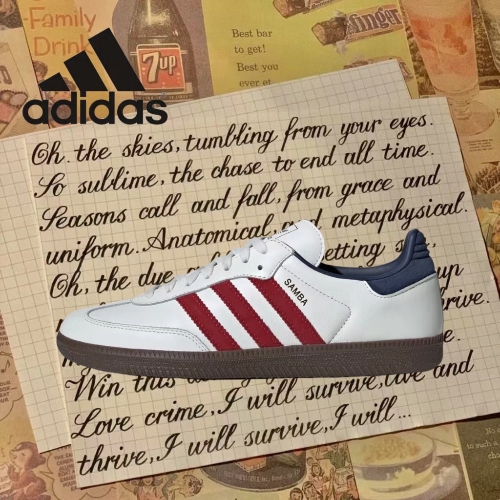 （ของแท้ 100 %）💞 adidas originals Samba OG IH4881 สีขาว/น้ำตาล/แดง/สีน้ำเงิน