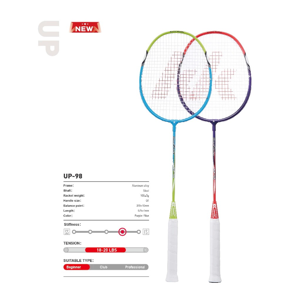 KAWASAKI ไม้แบดมินตันคาวาซากิ รุ่น  UP-98 แถมซองฟรี ( 1 คู่ ซองยาว,ไม้เดี่ยว ซองครอบหัว)