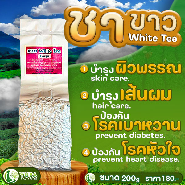 ชาขาว เกรดมาตรฐาน กลิ่นหอมนุ่ม ดื่มง่าย ไม่ขม ช่วยย่อยอาหาร ลดคอเลสเตอรอล ยอดใบชาคู่ที่5 ขนาด200กรัม